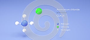 ammonium chloride molecule, molecular structures, sal ammoniac, 3d model, Structural Chemical Formula and Atoms with Color Coding photo