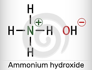 Ammonium hydroxide, ammonia solution, NH4OH molecule. Skeletal chemical formula