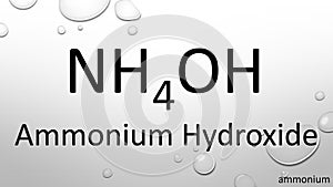 Ammonium hydroxide chemical formula on waterdrop background