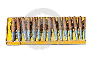 Ammunition belt ,chain of cartridges on white