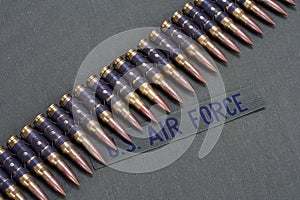 ammunition belt on US AIR FORCE uniform background