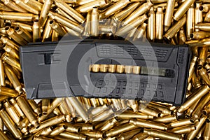 Ammunition and magazine background. Ammo, weapon concept.