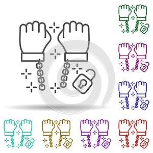 Amnesty hands chains lock multi color icon. Simple thin line, outline vector of no gubernamental organization icons for ui and ux