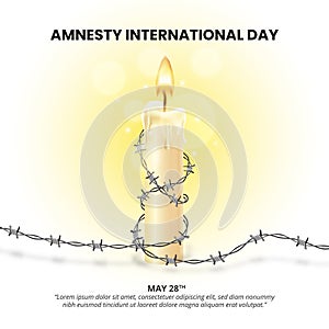 Amnesty International Day background with a candle and barbed wire photo