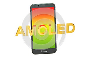 AMOLED concept with smartphone, 3D rendering photo