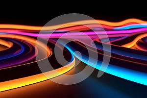 Amoled wallpaper with neon light waves, glowing dynamic wavy lines. Generative AI photo