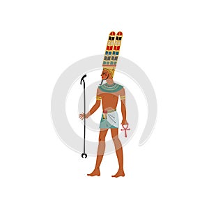 Amon, God of Black Heavenly Space, Air, Symbol of Ancient Egyptian Culture Vector Illustration