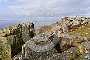 Amongst the lichen covered gritstone boulders on Curbar Edge