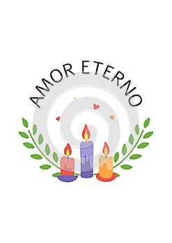 Amor eterno card. Day of the Dead poster. Dia de Muertos skull print. Mexican party. Embroidery banner. Cinco de Mayo