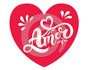 Amor. `Love` in Portuguese. Hand drawn lettering.