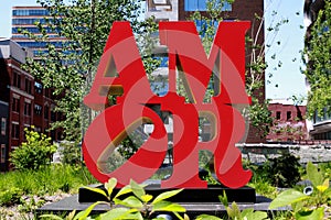 AMOR Sculpture along the pedestrian walk on the High Line in Manhattan, New York