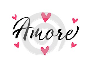 Amore handwritten ink brush vector lettering