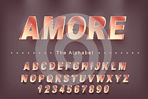 `Amore` Vector of modern bold font and alphabet, typeface, letters and numbers.