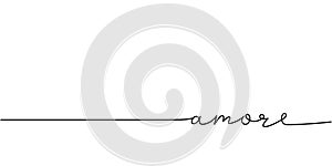 Amore word - continuous one line with word. Minimalistic drawing of phrase illustration.