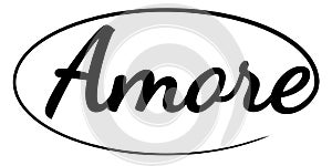 Amore word hand drawn brush calligraphic ink vector comic book Amore style pop art poster love, print t shirt photo