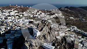 Amorgos island- Aerial view of Chora village. Greece, Cyclade