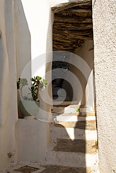 Amorgos island, old village Chora lane steps, Greece