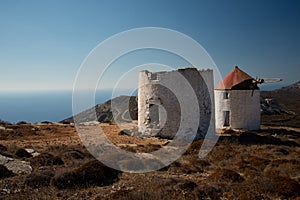 Amorgos island, old village of Chora windmills, Greece