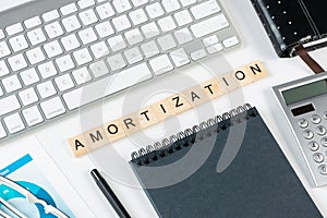 Amortization expense concept with letters