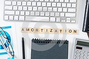 Amortization expense concept with letters