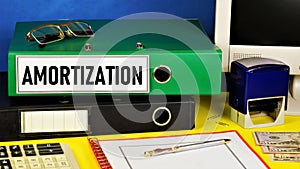 Amortization. Text label on the folder office of the Registrar.