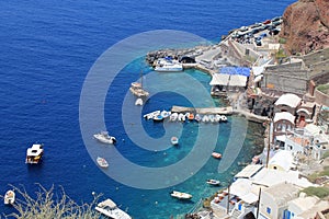 Amoudi bay , Oia village in Santorini island, Greece.