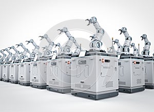 Amount of portable robotic arms with station module in factory
