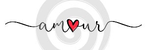Amour, black color brush calligraphy with doodles heart photo