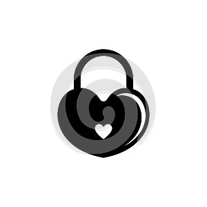 Amour Heart Lock, Love Wedding Padlock. Flat Vector Icon illustration. Simple black symbol on white background. Heart Lock, Love