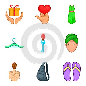 Amour icons set, cartoon style