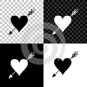 Amour symbol with heart and arrow icon isolated on black, white and transparent background. Love sign. Valentines symbol