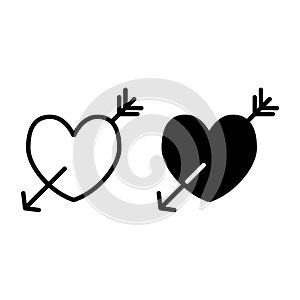 Amour symbol line and glyph icon. Heart pierced with arrow vector illustration isolated on white. Heart with arrow