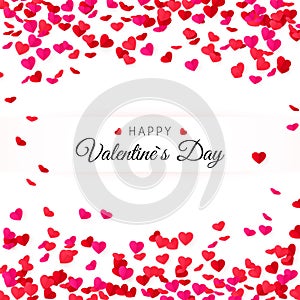 Amour Valentines day greeting card. Hearts confetti and label for text. Vector illustration photo