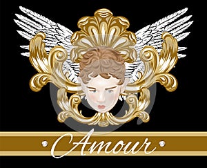 Amour.   Vector hand drawn illustration of cupid with wings  isolated.