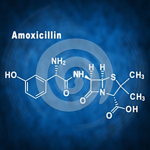 Amoxicillin, antibiotic drug, Structural chemical formula