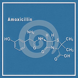 Amoxicillin, antibiotic drug, Structural chemical formula