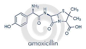 Amoxicillin beta-lactam antibiotic drug molecule. Skeletal formula.