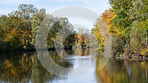 Amper River in autumn, Dachau, Upper Bavaria, Germany