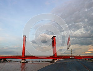 Ampera bridge seen from the Musi river taxi boat