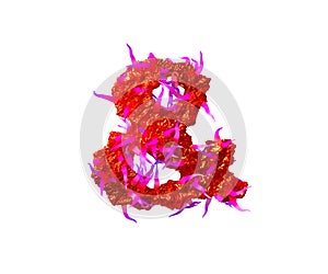 Ampersand of awful cosmic font - red jelly with pink tentacles isolated on white background, 3D illustration of symbols