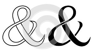 Ampersand glyph special symbol denoting conjunction and, ampersand calligraphy symbol