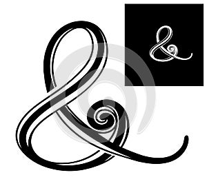 Ampersand logo. Decorative swirl, leaf, bud elements.