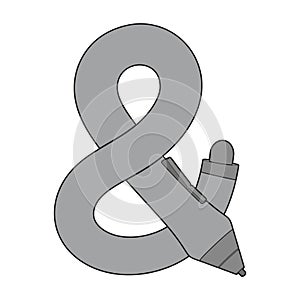 Ampersand sign made with curved stylus pen for graphic tablet. Vector isolated flat illustration with editable strokes