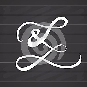 Ampersand symbol, hand drawn grunge sign, vector illustration isolated on white background on chalkboard background