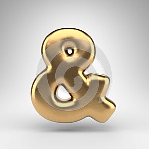 Ampersand symbol on white background. Golden 3D sign with gloss metal texture.