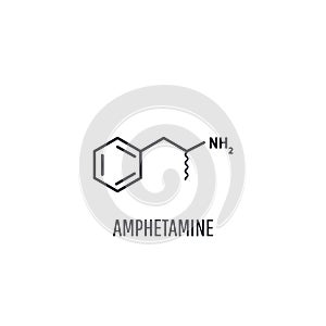 Amphetamine medical chemical formula of dangerous narcotic drug on white background