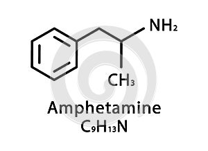 Amphetamine molecular structure. Amphetamine skeletal chemical formula. Chemical molecular formula vector illustration