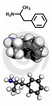 Amphetamine stimulant molecule, chemical structure photo
