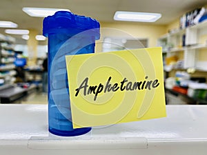 Amphetamine tables pills medication concept.