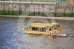 Amphibious craft on River Thames, London, England